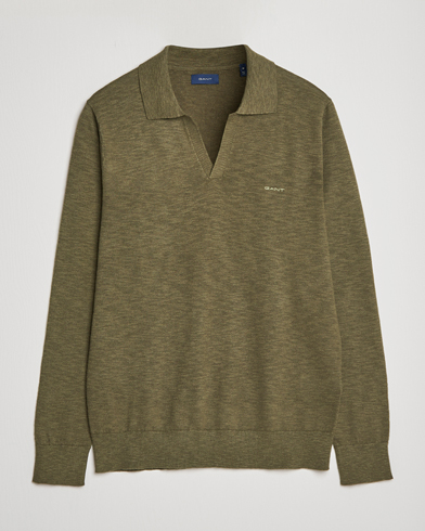 Herren | Bestickte Polohemden | GANT | Cotton/Linen Knitted Polo Racing Green