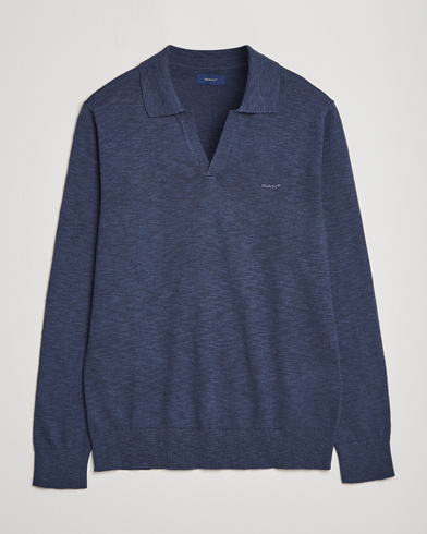 Herren | Bestickte Polohemden | GANT | Cotton/Linen Knitted Polo Deep Ocean