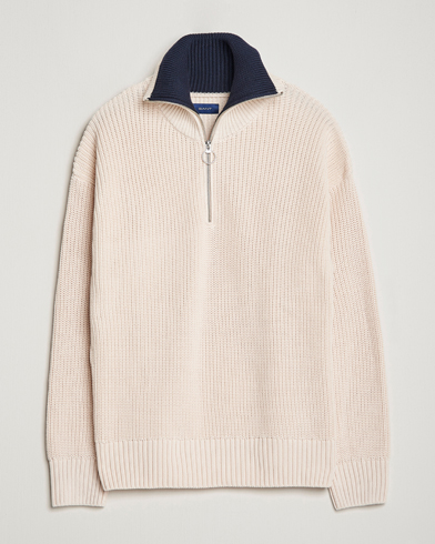 Herren |  | GANT | Chunky Ribbed Knitted Half-Zip Linen White