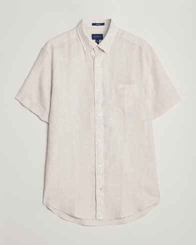 Herren | Kurzarmhemden | GANT | Regular Fit Striped Linen Short Sleeve Shirt Dry Sand