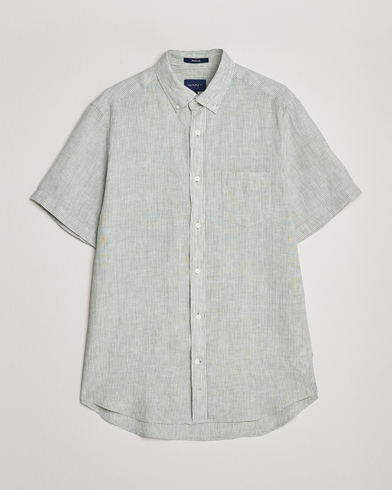 Herren | Kurzarmhemden | GANT | Regular Fit Striped Linen Short Sleeve Shirt Calamata Green