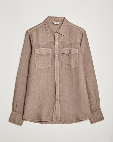 Herren | Leinenhemden | Gran Sasso | Casual Pocket Linen Shirt Medium Brown