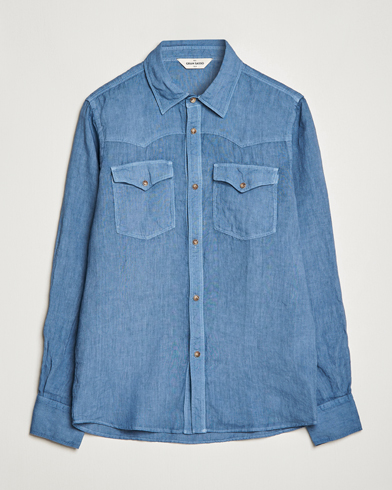 Herren |  | Gran Sasso | Casual Pocket Linen Shirt Blue