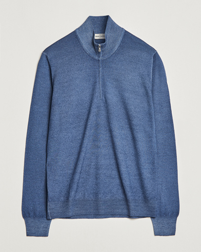 Herren |  | Gran Sasso | Summer Merino Half Zip Sweater Blue Melange