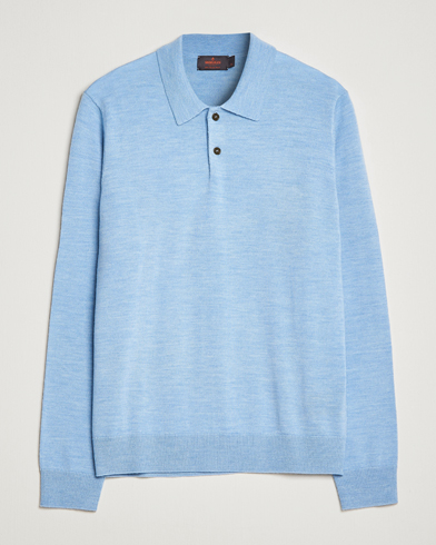 Herren | Bestickte Polohemden | Morris | Merino Knitted Polo Light Blue