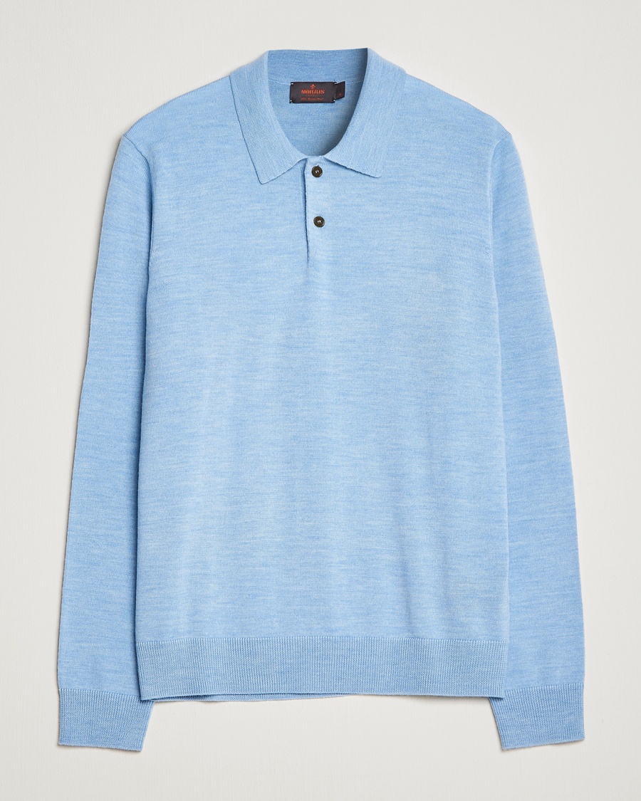 Morris Merino Knitted Polo Light Blue – Blau