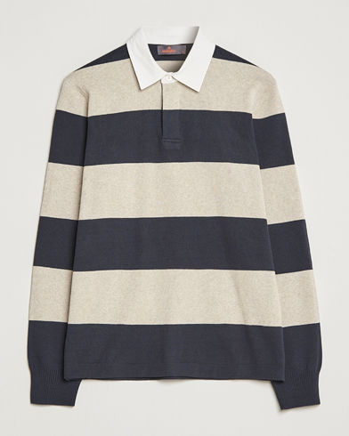 Herren |  | Morris | George Knitted Striped Rugger Grey/Navy