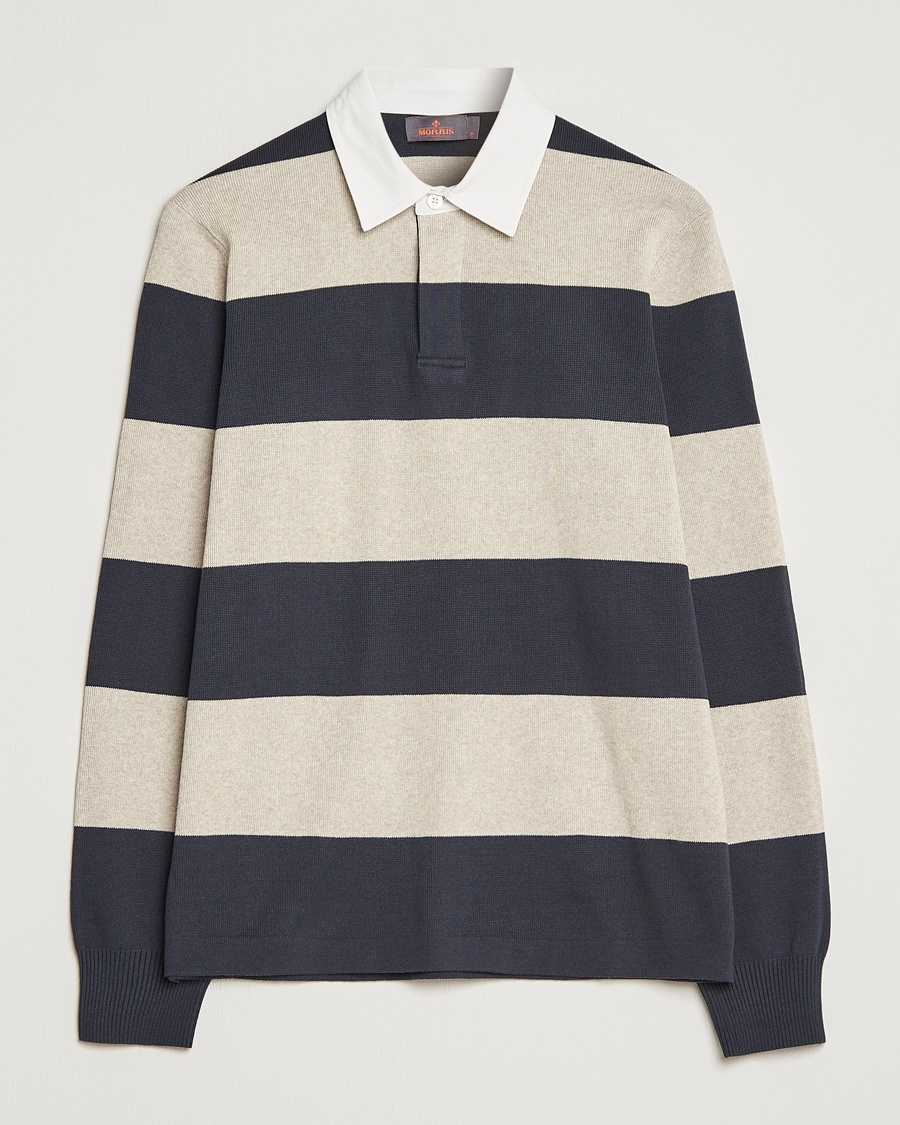 Herren | | Morris | George Knitted Striped Rugger Grey/Navy