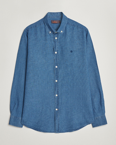 Herren |  | Morris | Cotton /Linen Indigo Button Down Shirt Medium Blue