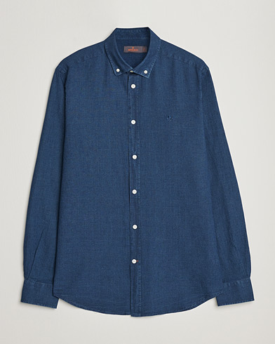 Herren |  | Morris | Cotton /Linen Indigo Button Down Shirt Dark Blue