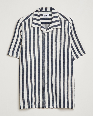 Herren | Hemden | NN07 | Julio Knitted Striped Resort Collar Shirt Navy/Stripe