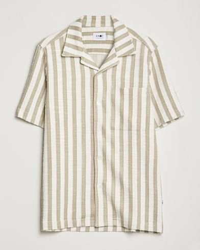 Herren | Kurzarmhemden | NN07 | Julio Knitted Striped Resort Collar Shirt Green/White