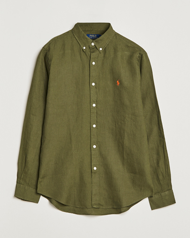 Herren |  | Polo Ralph Lauren | Slim Fit Linen Button Down Shirt Dark Sage