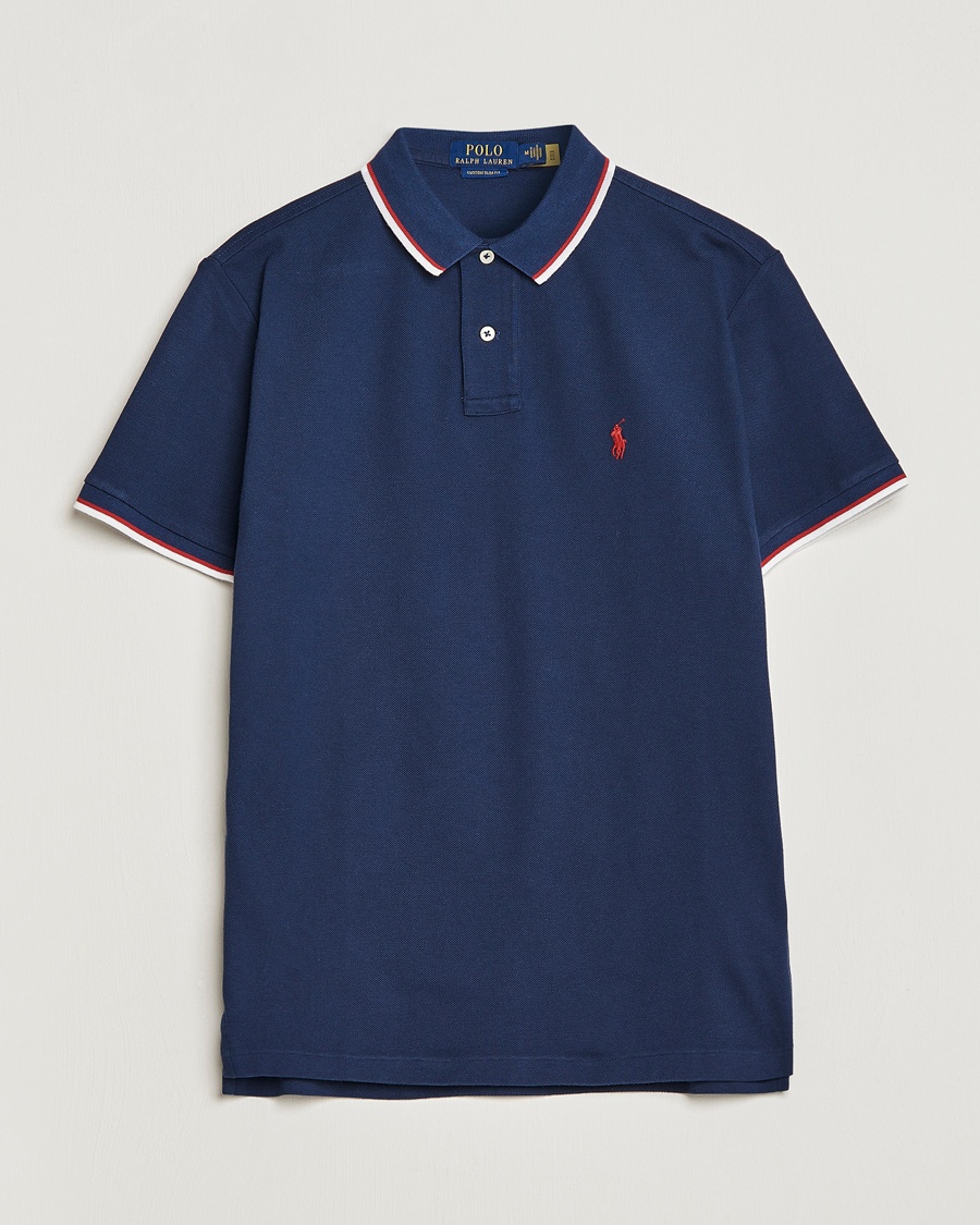 Polo Ralph Lauren Custom Slim Fit Piped Polo Newport Navy - Blau - Kurzarm-Poloshirts - Grösse: M