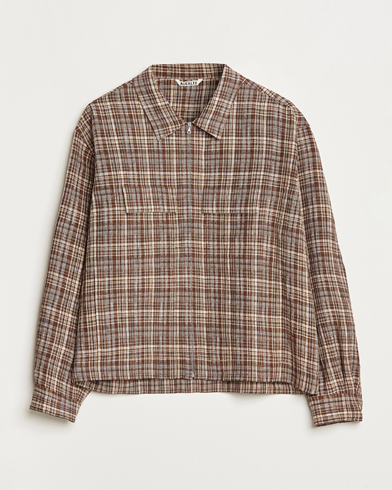 Herren | Minimalistische Jacken | Auralee | Linen/Silk Zip Blouson Brown Check