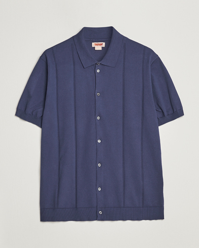 Herren | Kurzarm-Poloshirts | Baracuta | Horatio Cotton Garment Dyed Knitted Polo Shirt Navy