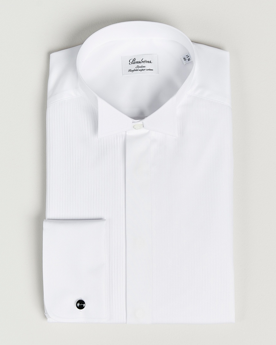 Herren | | Stenströms | Slimline Stand Up Collar Plissè Shirt White