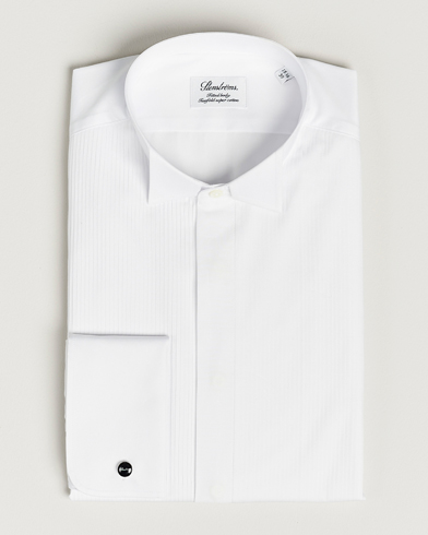 Herren |  | Stenströms | Fitted Body Stand Up Collar Plissè Shirt White