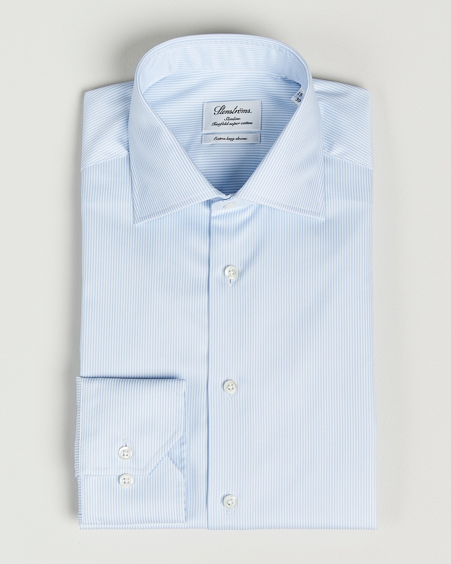 Herren | | Stenströms | Slimline X-Long Sleeve Shirt White/Blue