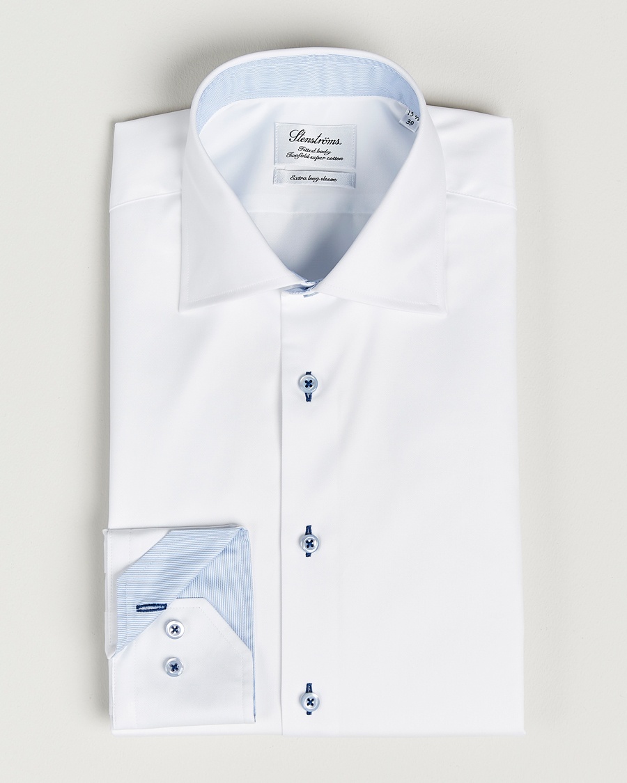Herren | Stenströms | Stenströms | Fitted Body X-Long Sleeve Contrast Shirt White