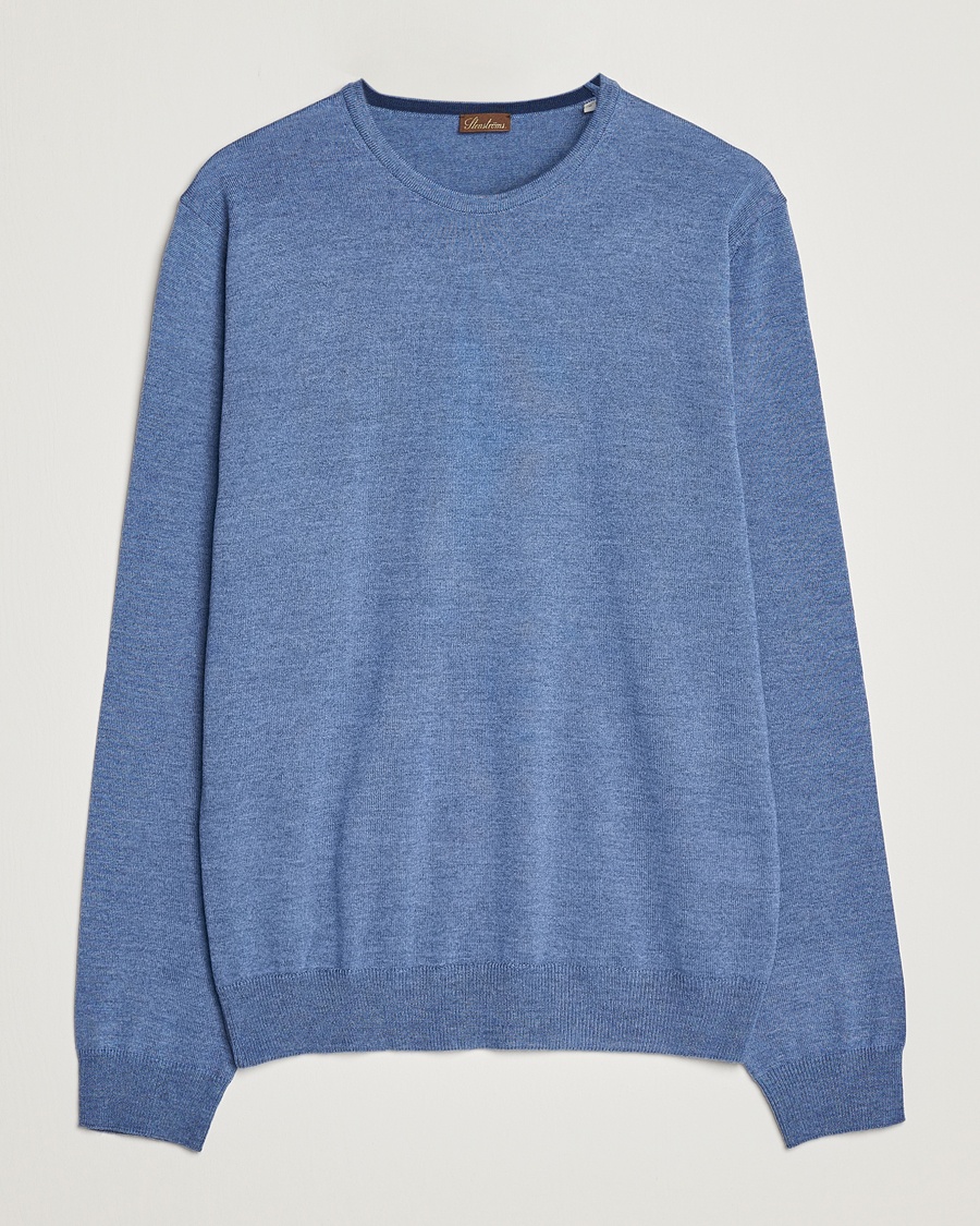 Herren | Stenströms | Stenströms | Merino Patch Crew Neck Light Blue/Blue