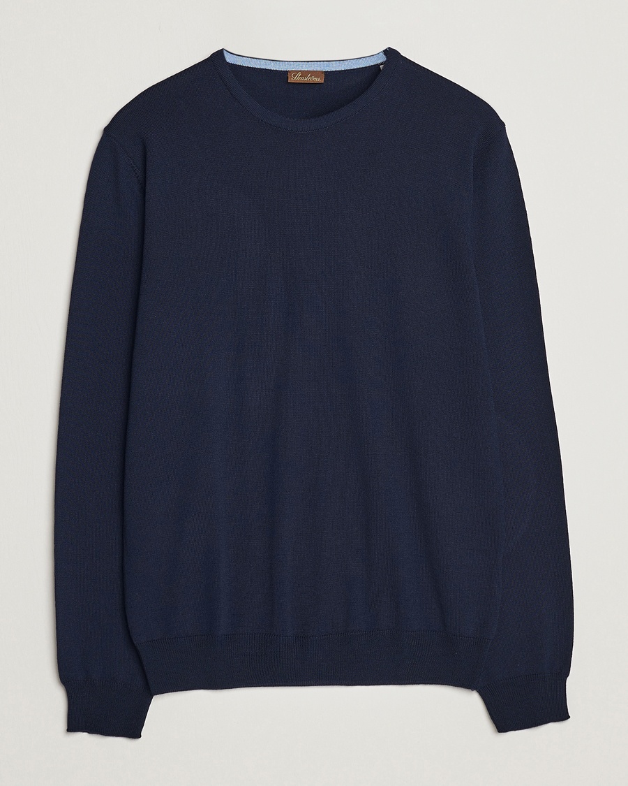 Herren | Personal Classics | Stenströms | Merino Patch Crew Neck Navy/Light Blue