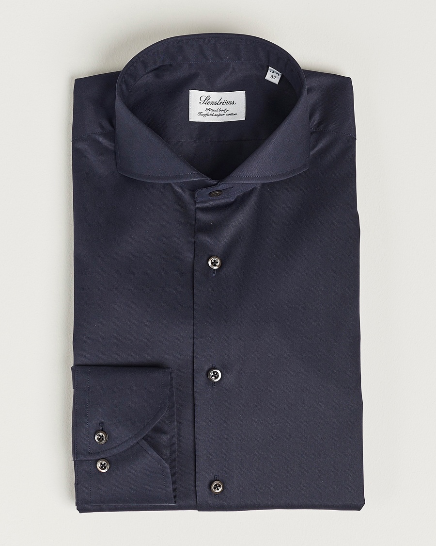 Herren | | Stenströms | Fitted Body Extreme Cut Away Shirt Navy