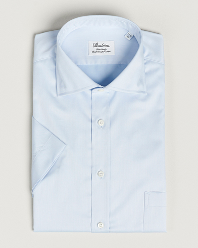 Herren |  | Stenströms | Fitted Body Short Sleeve Twill Shirt Light Blue