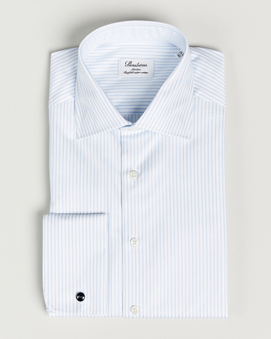 Herren |  | Stenströms | Slimline Cotton Double Cuff Shirt White/Blue