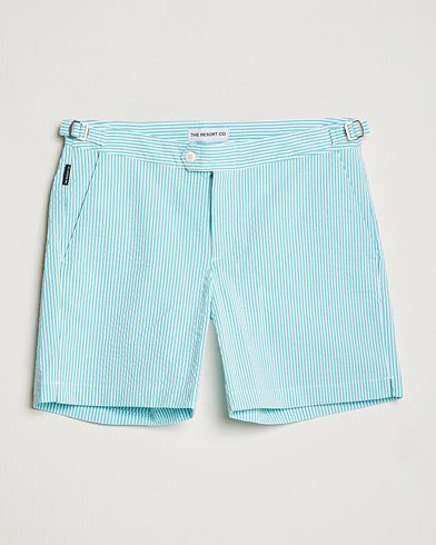 Herren |  | The Resort Co | Tailored Swim Shorts Turquoise Stripe Seersucker