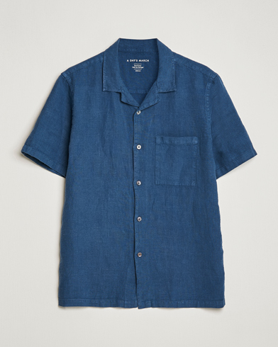 Herren |  | A Day's March | Yamu Short Sleeve Linen Shirt Indigo Blue
