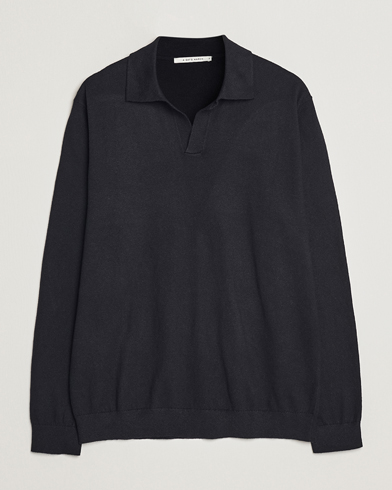 Herren | Poloshirt | A Day's March | Manol Cotton Linen Polo Black
