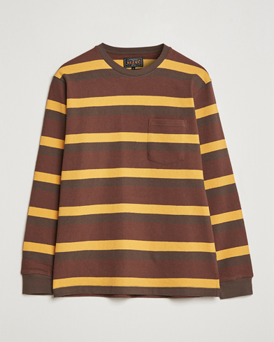 Herren | Langarm T-Shirt | BEAMS PLUS | Long Sleeve Striped Pocket Tee Brown