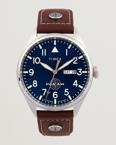 Herren | Lederarmband | Timex | Pan Am Waterbury Chronograph 42mm Blue Dial