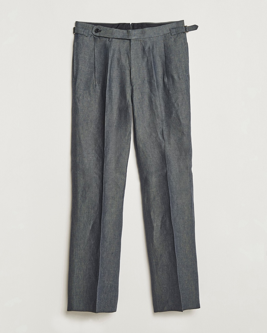 Herren | Beams F | Beams F | Pleated Linen Trousers Petroleum Blue
