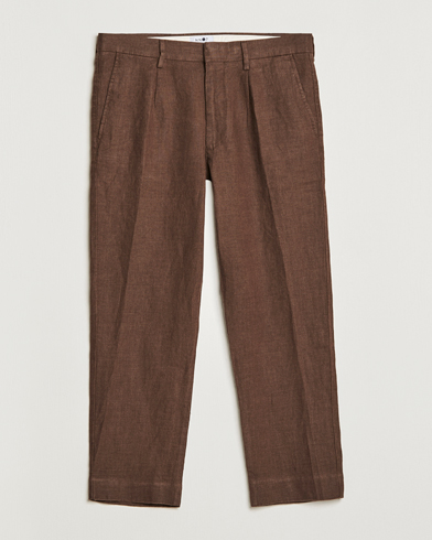 Herren |  | NN07 | Bill Pleated Linen Trousers Brown