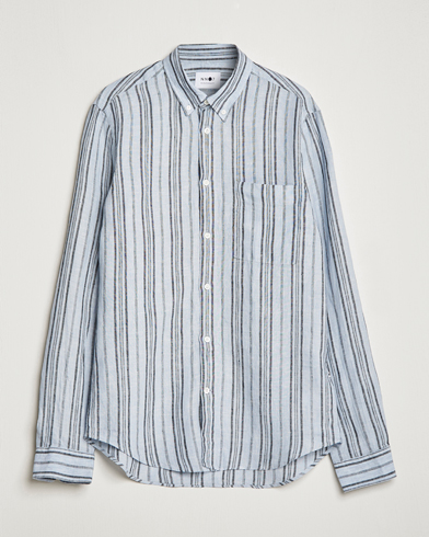 Herren | 60% sale | NN07 | Arne Strinped Linen Shirt Blue