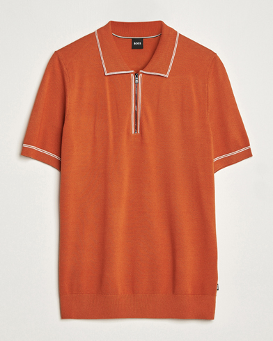 Herren | Poloshirt | BOSS BLACK | Oleonardo Knitted Half Zip Polo Dark Orange