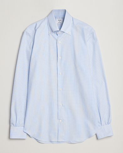 Herren | Mazzarelli | Mazzarelli | Soft Button Down Checked Shirt Light Blue