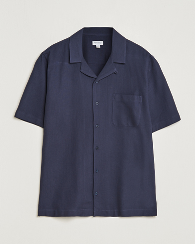 Herren |  | Sunspel | Waffle Camp Collar Shirt Navy