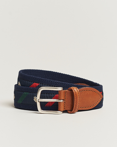 Herren | Anderson's | Anderson's | Woven Cotton/Leather Belt Navy