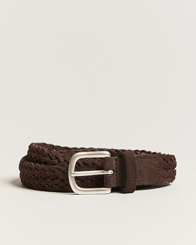 Herren | Anderson's | Anderson's | Woven Suede Belt 2,5 cm Brown