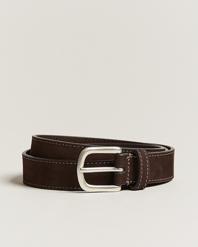 Herren | Anderson's | Anderson's | Slim Stitched Nubuck Leather Belt 2,5 cm Dark Brown