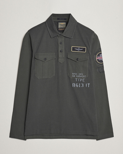 Herren | Langarm-Poloshirts | Aeronautica Militare | Pocket Long Sleeve Polo Dark Green
