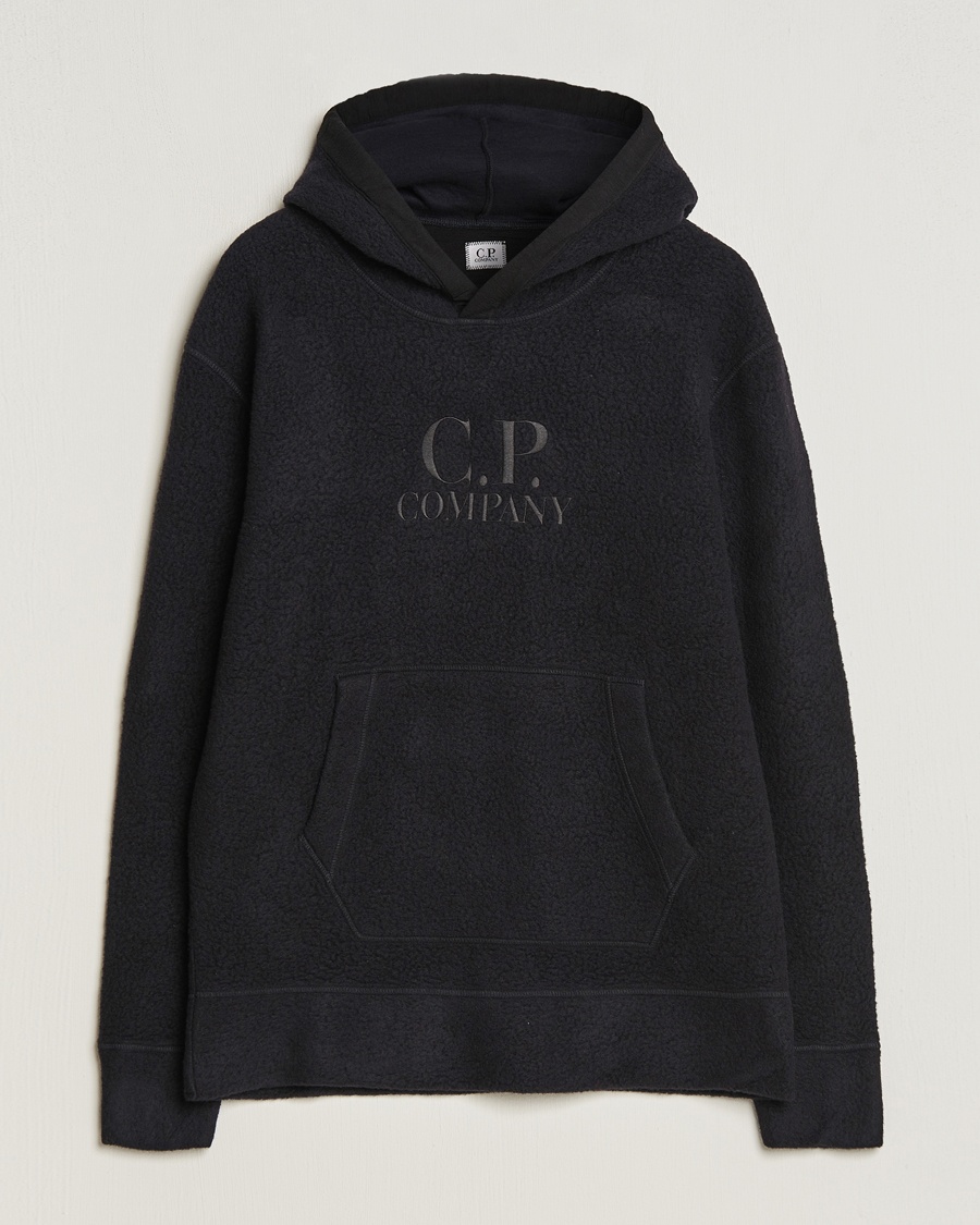 C.P. Company Wool Polar Fleece Logo Hood Black - Schwarz - Kapuzenpullover - Grösse: L