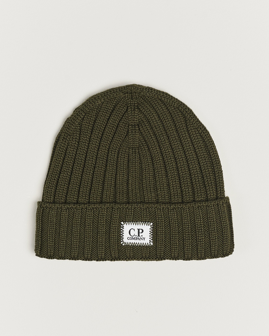 C.P. Company Knitted Merino Logo Beanie Olive