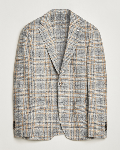 Herren | Baumwollsakko | L.B.M. 1911 | Jack Checked Cotton/Wool Jersey Blazer Grey