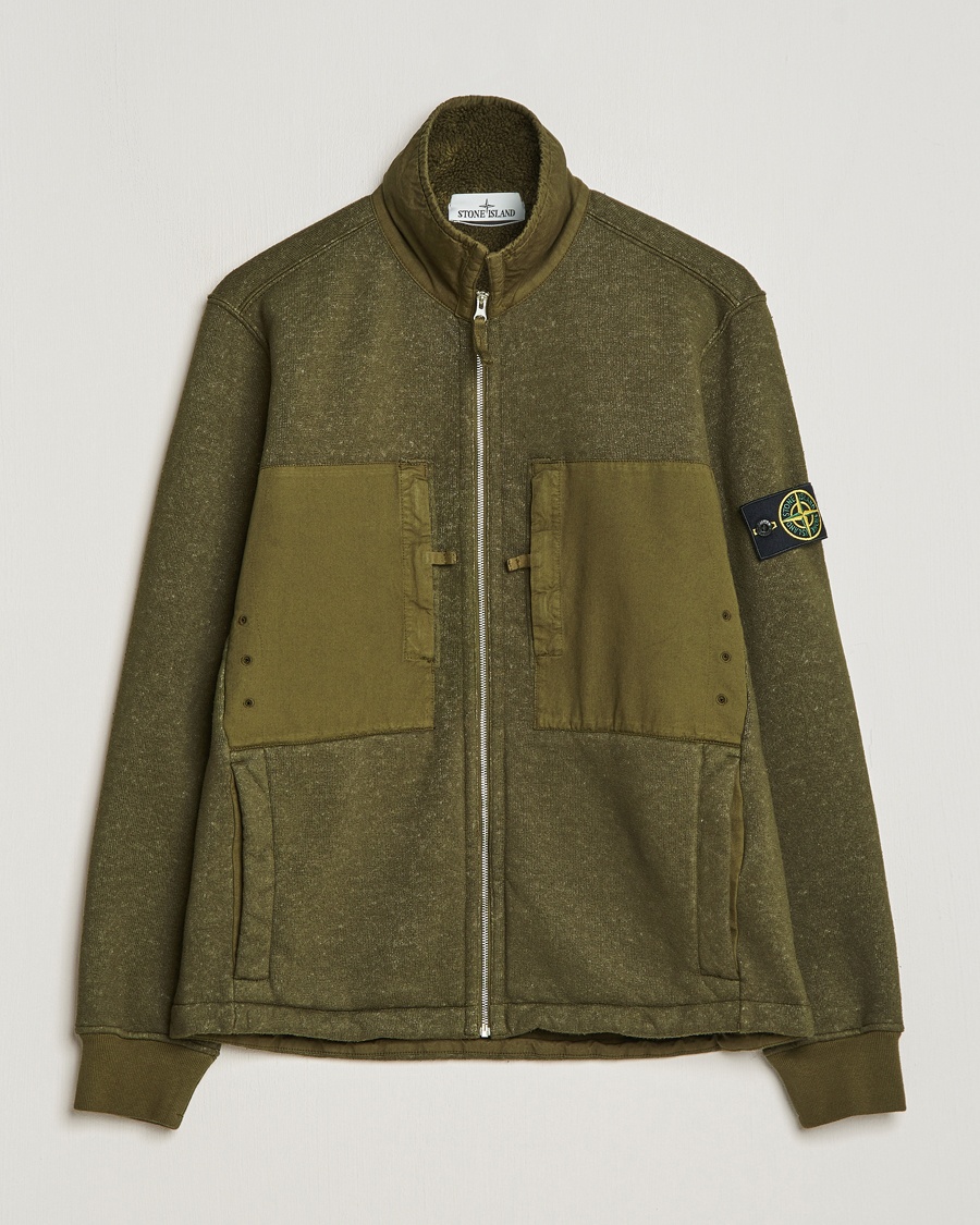 Stone Island Garment Dyed Terry Fleece Full Zip Olive - Grün - Full-zip - Grösse: L