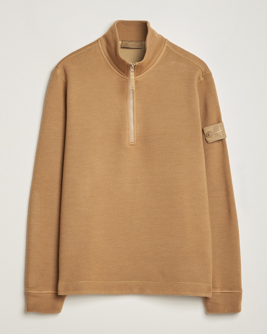 Stone Island Ghost Piece Wool Fleece  Half Zip Dark Beige - Beige - Half-zip - Grösse: S