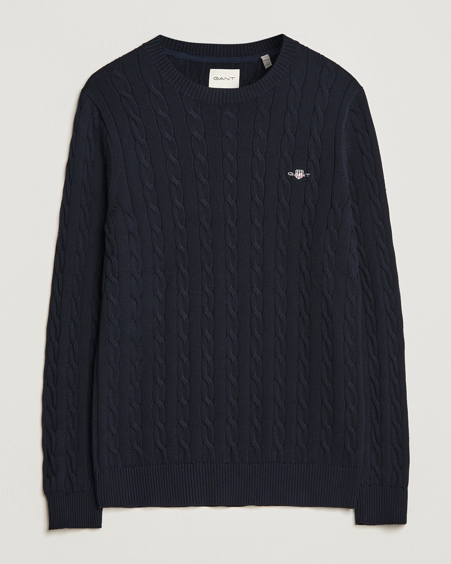 GANT Cotton Cable Crew Neck Evening Blue – Blau